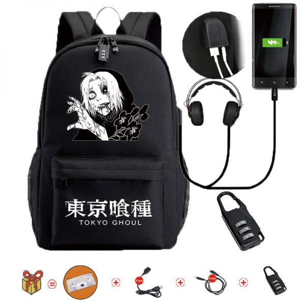 Japanese Anime Tokyo Ghoul Waterproof Bookbags Laptop Rucksack Travel USB School Backpack Large Capacity Mochila For 3 - Tokyo Ghoul Merch Store